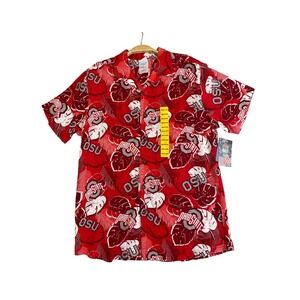 Champion Ohio State Buckeyes Aloha Shirt Men M Red Tropical Short Sleeve